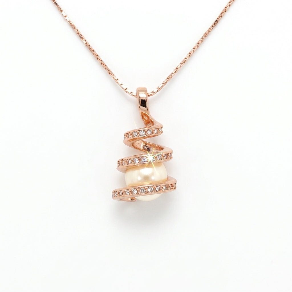 Rose Gold Plated Spiral Pearl Pendant