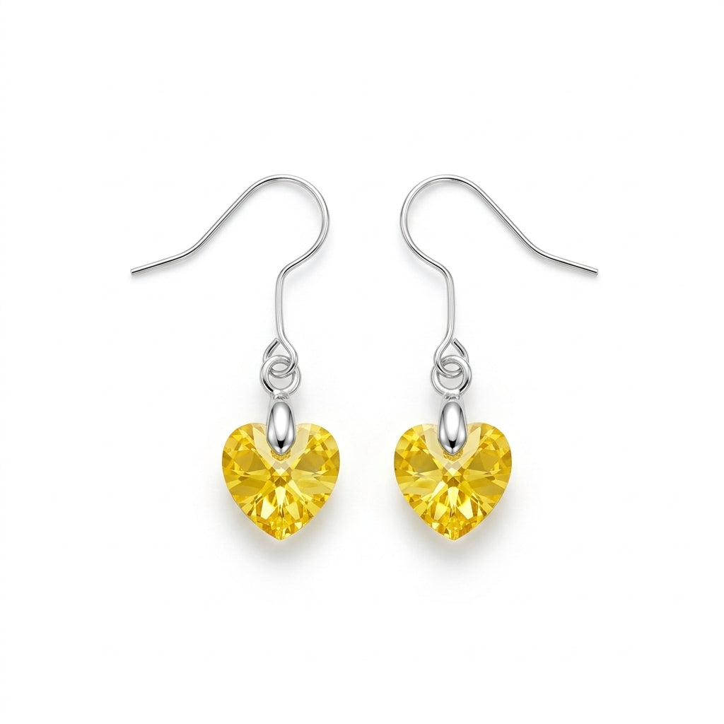 Swarovski Crystal Yellow Heart Hook Earrings