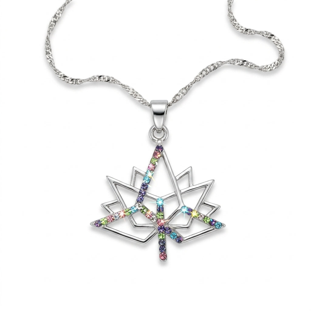 Multi-Color Cubic Zirconia Maple Leaf Pendant