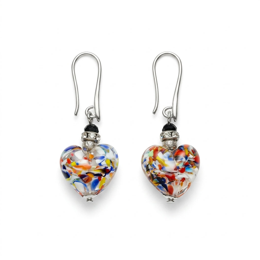 Multi Swirl Murano Heart Hook Earrings