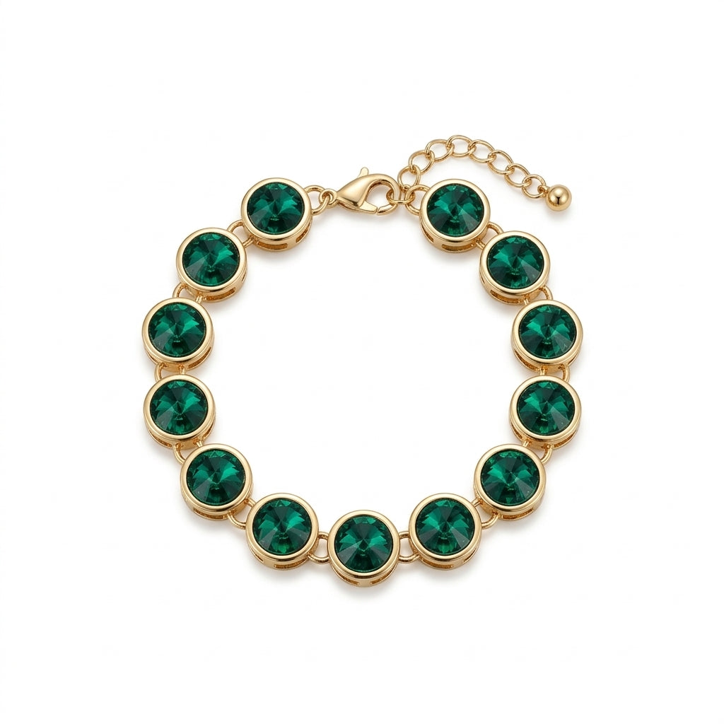 Green Crystal Linked Chain Bracelet