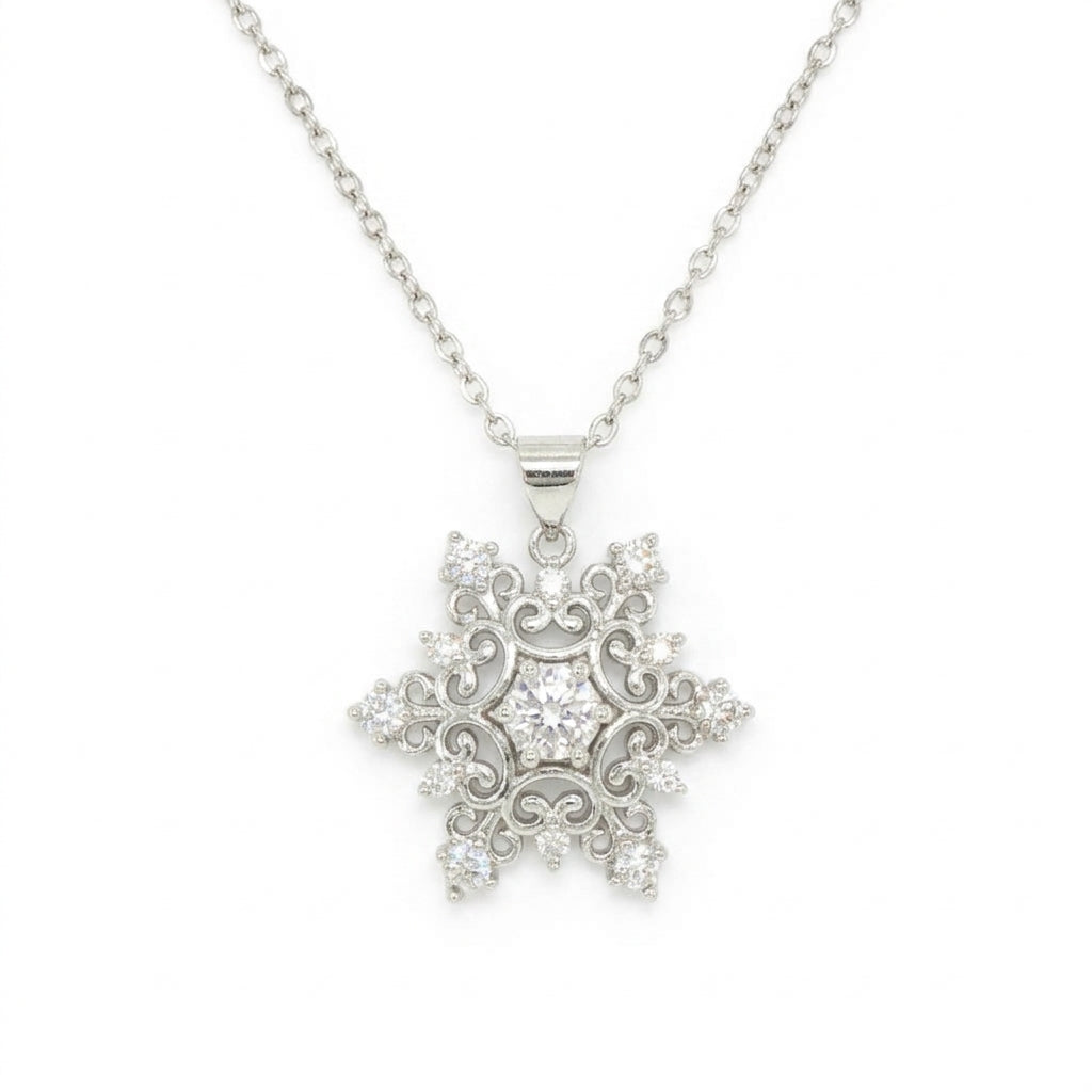 Cubic Zirconia Snowflake Filigree Pendant