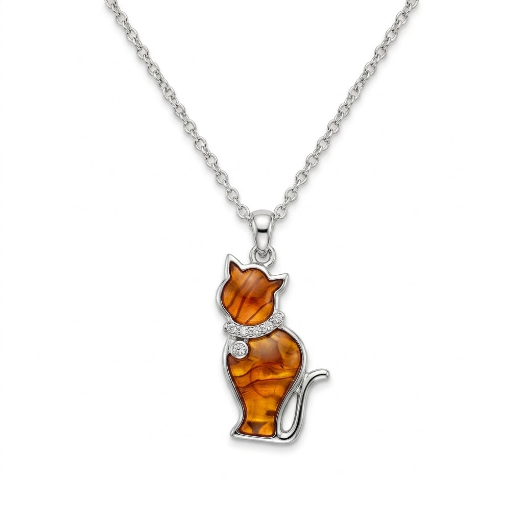 Orange Paua shell Cat Pendant