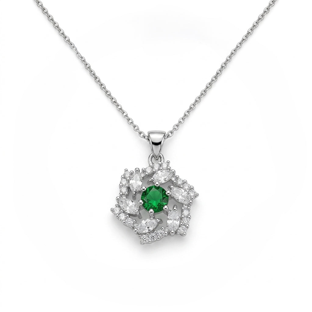 Pave Green Flower Pendant