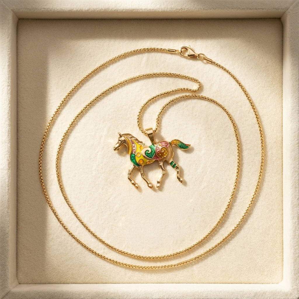 Horse Pendant – Equestrian Charm Necklace - Gold