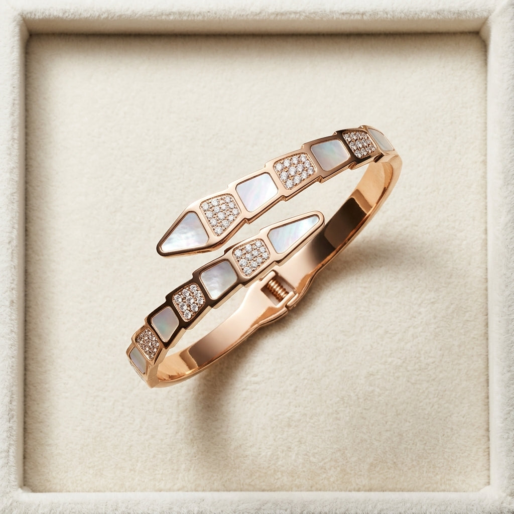 Mother of Pearl Snake Bangle Rose Gold