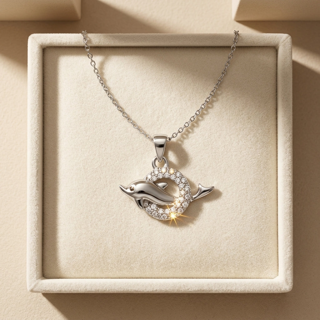 Dolphin Sparkle Circle Pendant