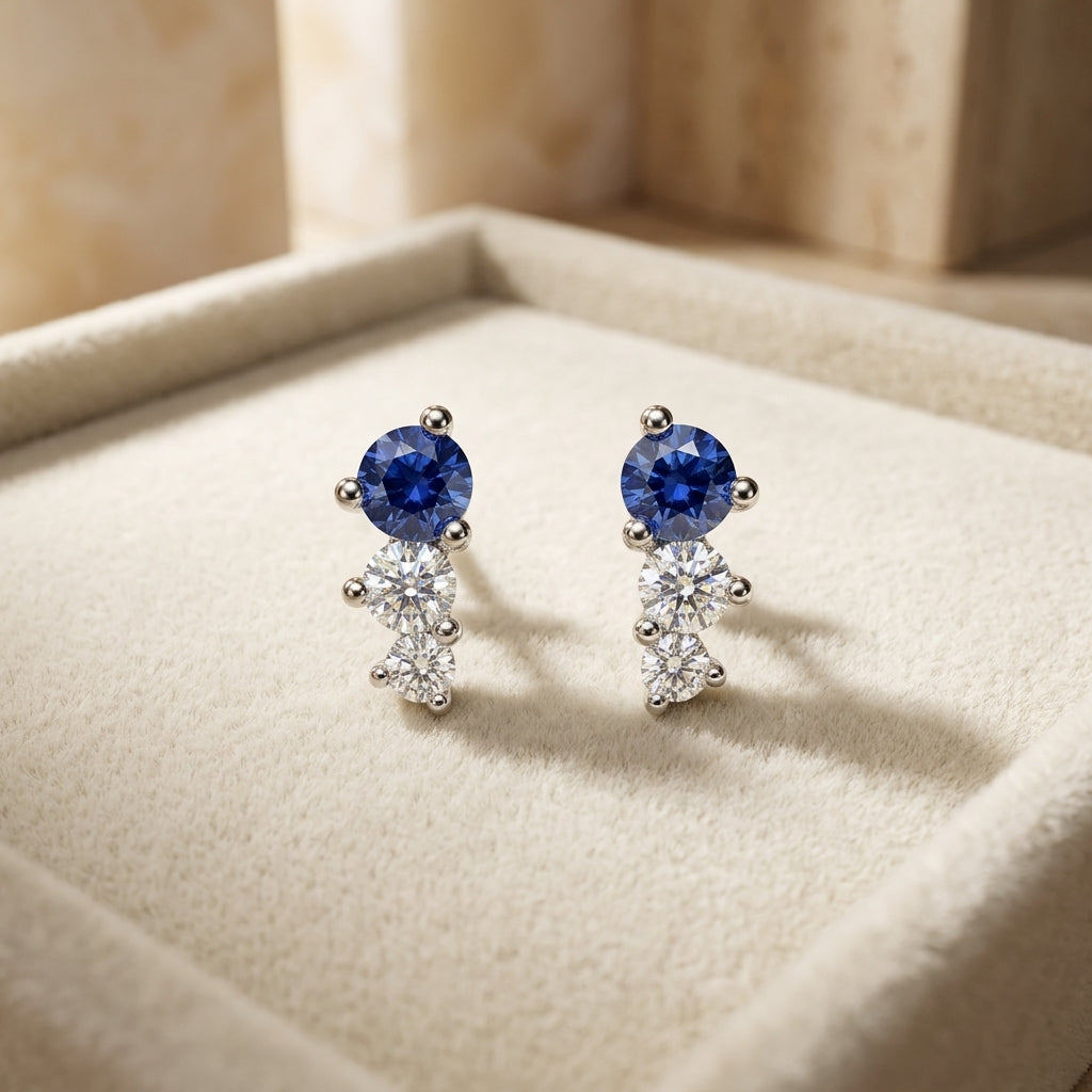 Sterling Silver Blue Round Stud Earrings