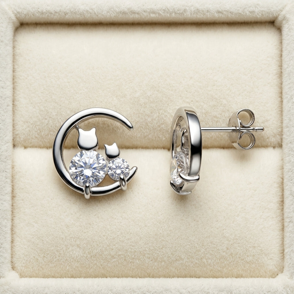 Sterling Silver Cat Stud Earrings