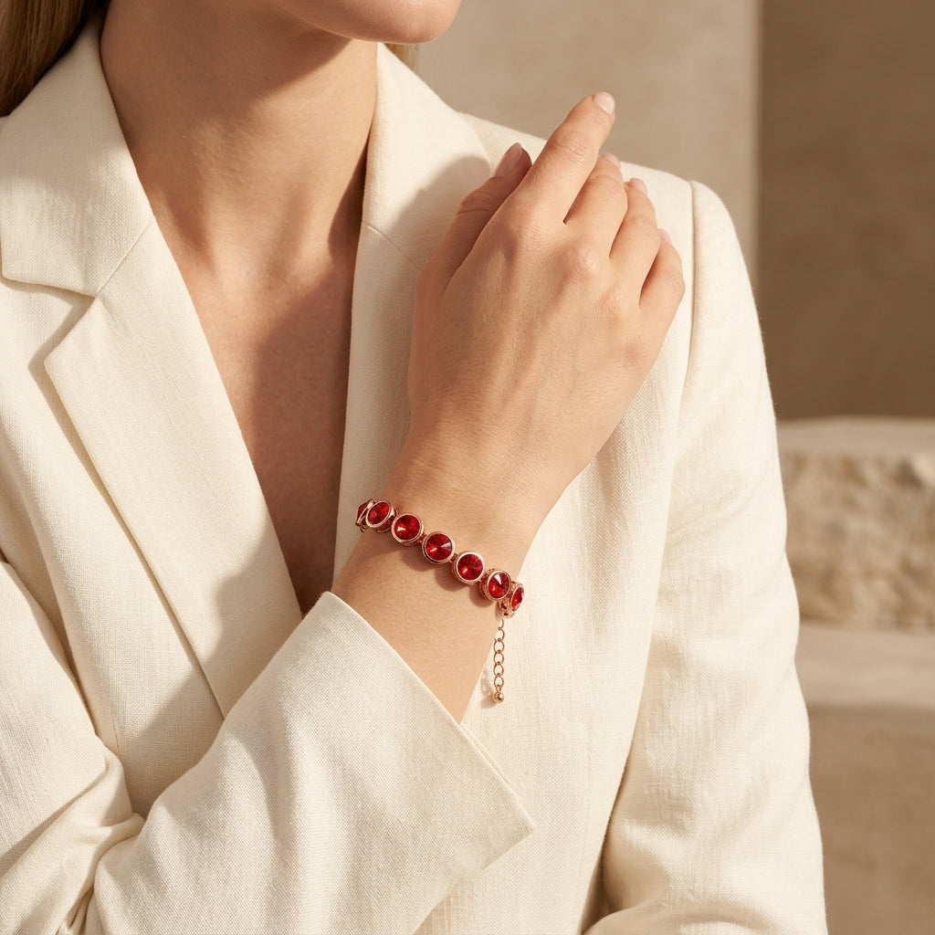 Red Crystal Linked Chain Bracelet