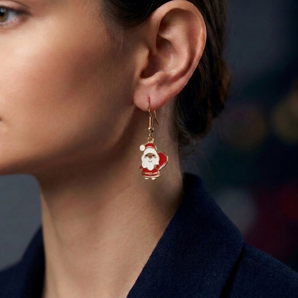 Santa Claus Enamel Hook Earrings