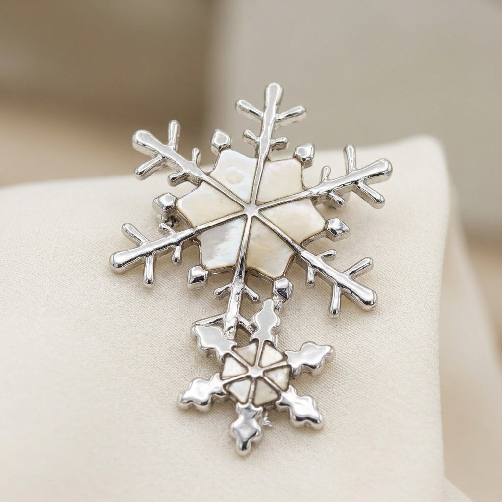Double Snowflake Brooch with Mother Of Pearl Inlay