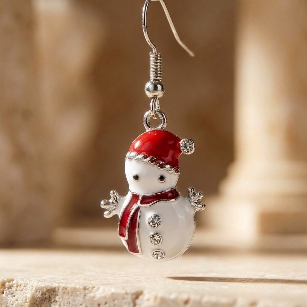 Snowman Hook Earrings with Cubic Zirconia