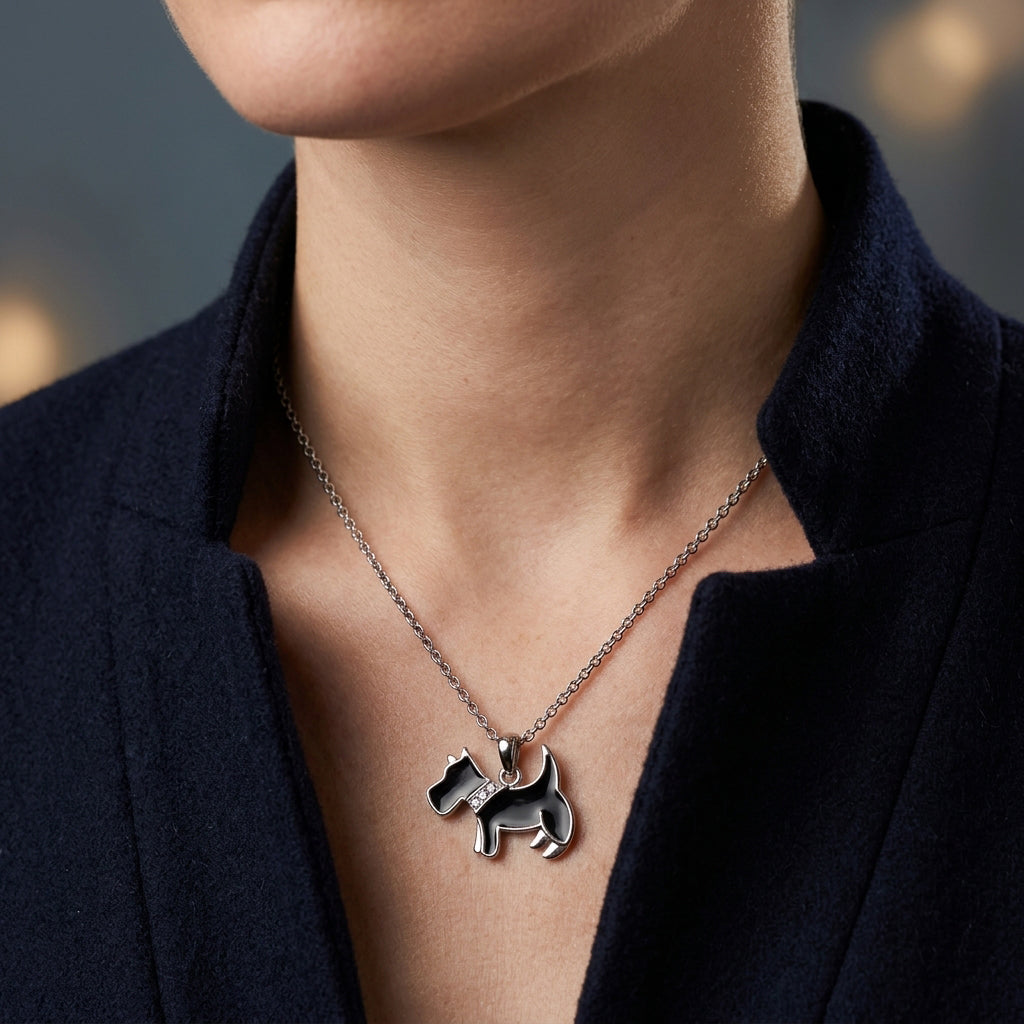 Black Scottie Dog with Crystal Collar Pendant