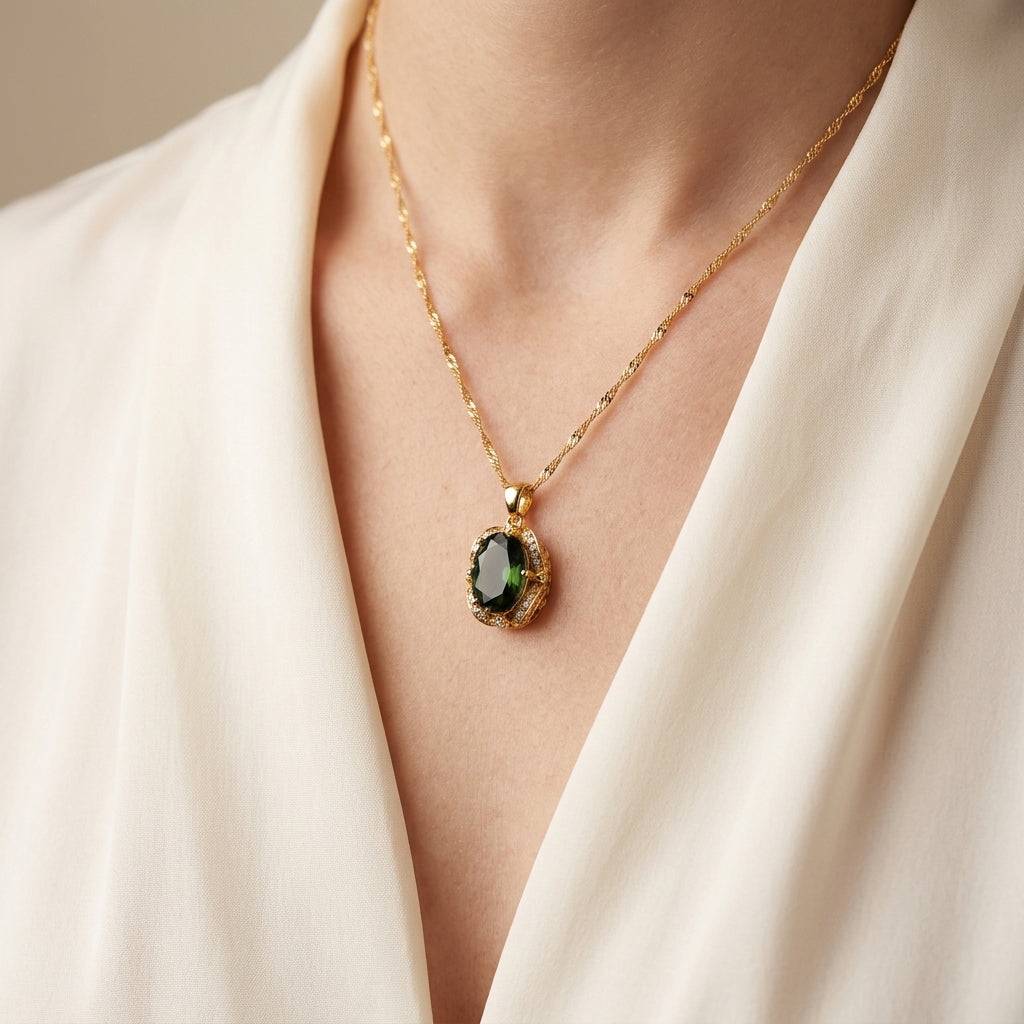 Oval Diadem Peridot CZ Pendant